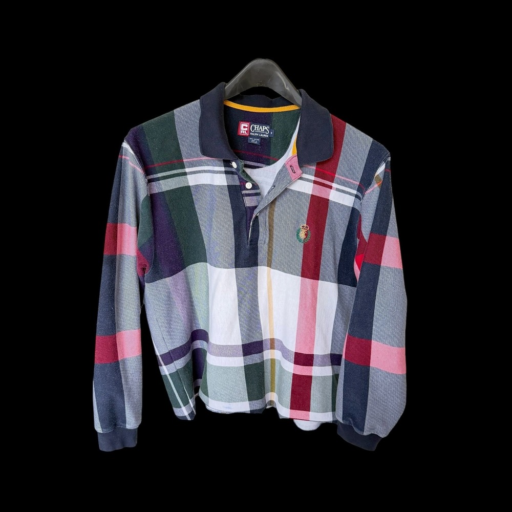 90's Chaps Ralph Lauren Long Sleeve Plaid Polo‎ Shirt Cropped Raw Hem Small